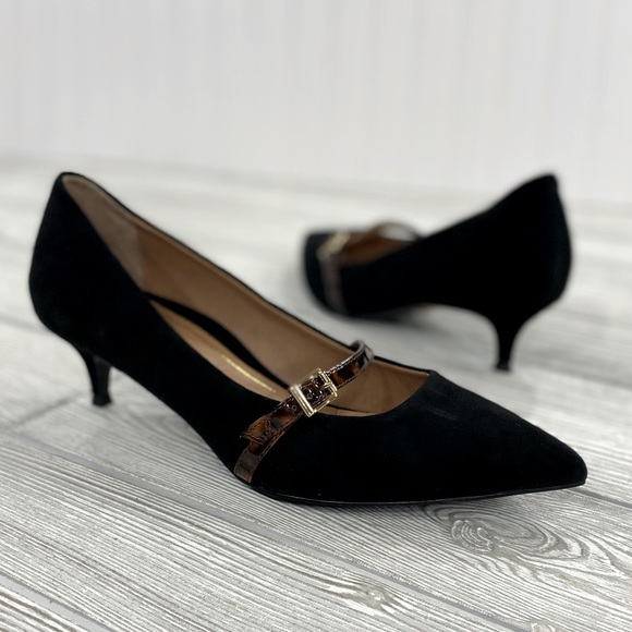 Black Suede Kitten Heel Pointed Toe 